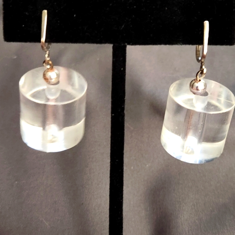 Lucite, acrylic very cool retro earrings Clip on screw type backs from 70s era.